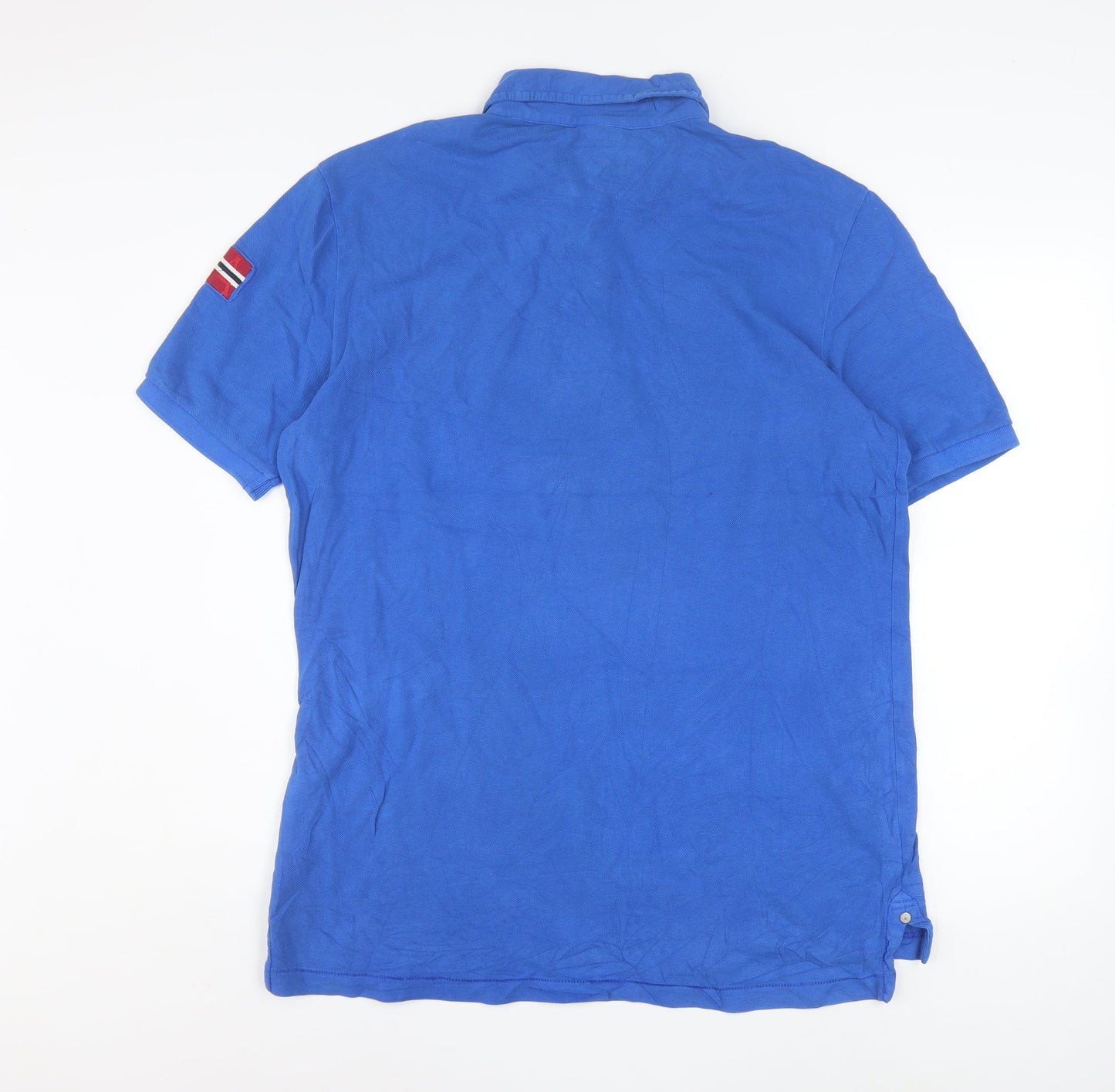 Napapijri Men’s Blue Cotton Polo Shirt Size L Embroidered Flag Logo