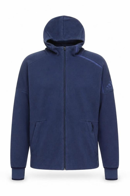 Adidas Men Blue Full Zip Fleece Hoodie L Sportswear