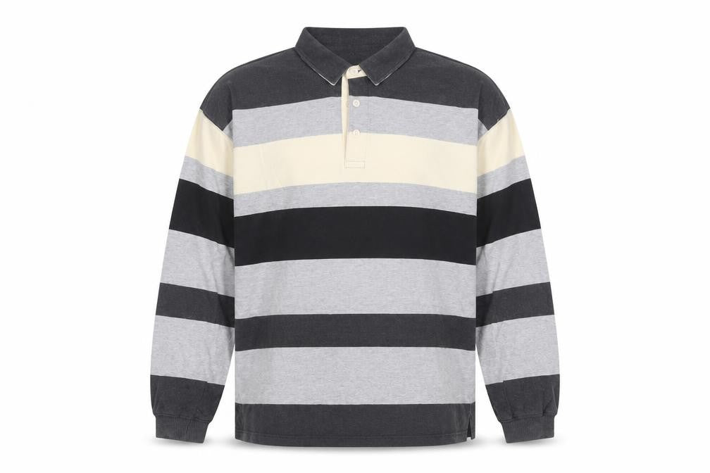 Marks & Spencer Men's Grey Striped Collared XL Rugby Sweatshirt