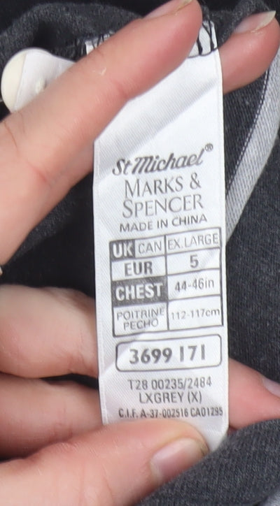 Marks and Spencer Men's Grey Striped Collared XL Rugby Sweatshirt