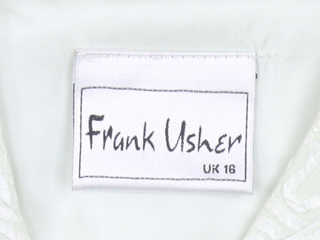 Frank Usher Women’s Ivory Floral Long Coat UK 16 Lined Elegant