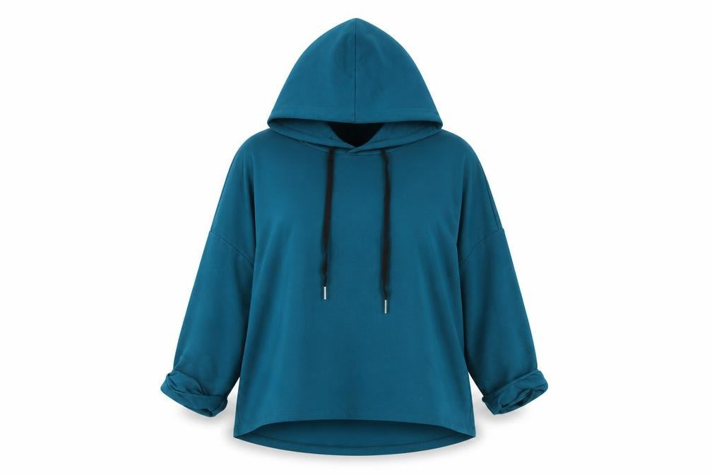 John Lewis Anyday Teal Relaxed Fit Pullover Hoodie Women L