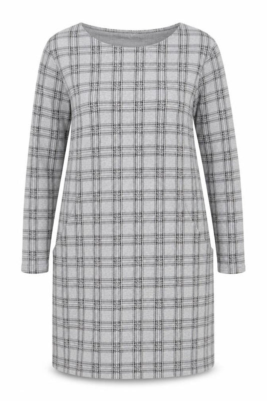 Principles Women Grey Check Shift Dress Size 18 Long Sleeve Knitwear