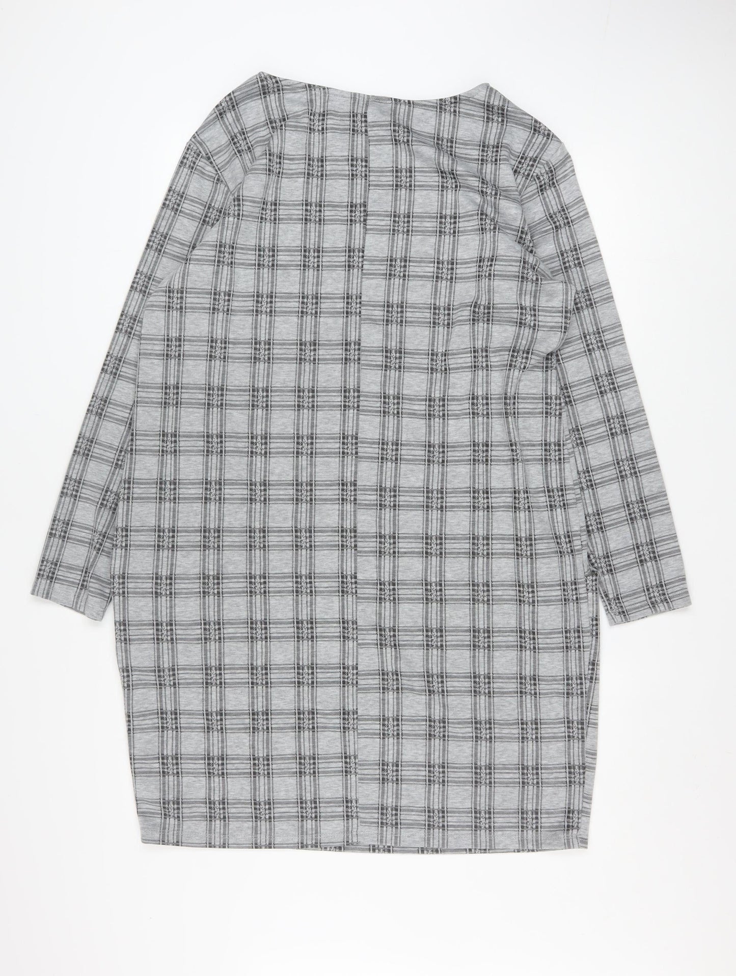 Principles Women Grey Check Shift Dress Size 18 Long Sleeve Knitwear