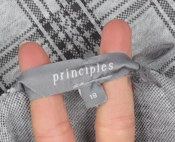 Principles Women Grey Check Shift Dress Size 18 Long Sleeve Knitwear