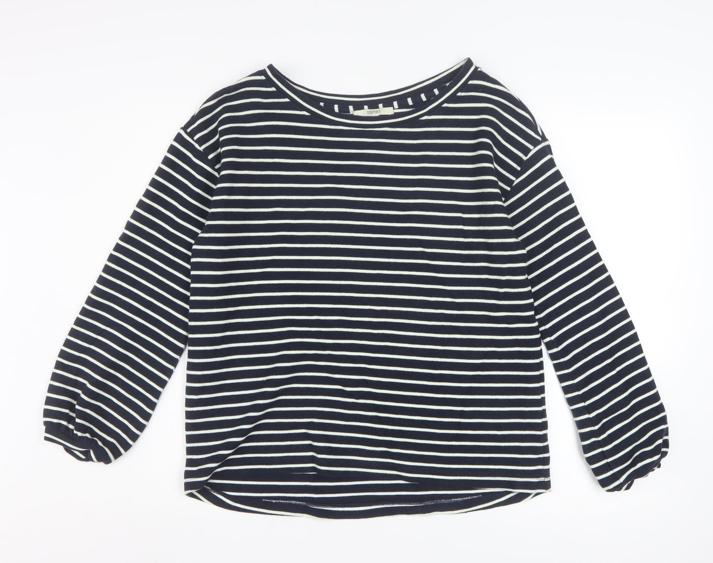 Esprit Women Navy Striped Pullover Sweatshirt Size M Long Sleeve Cotton Blend