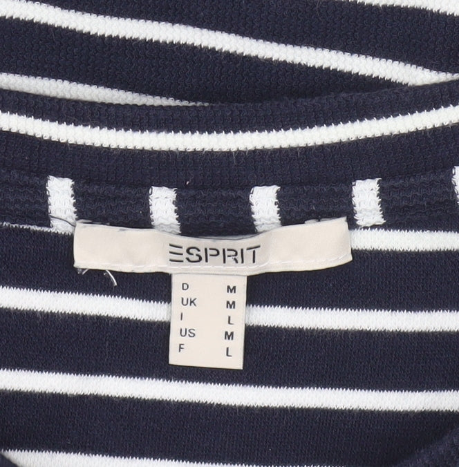 Esprit Women Navy Striped Pullover Sweatshirt Size M Long Sleeve Cotton Blend