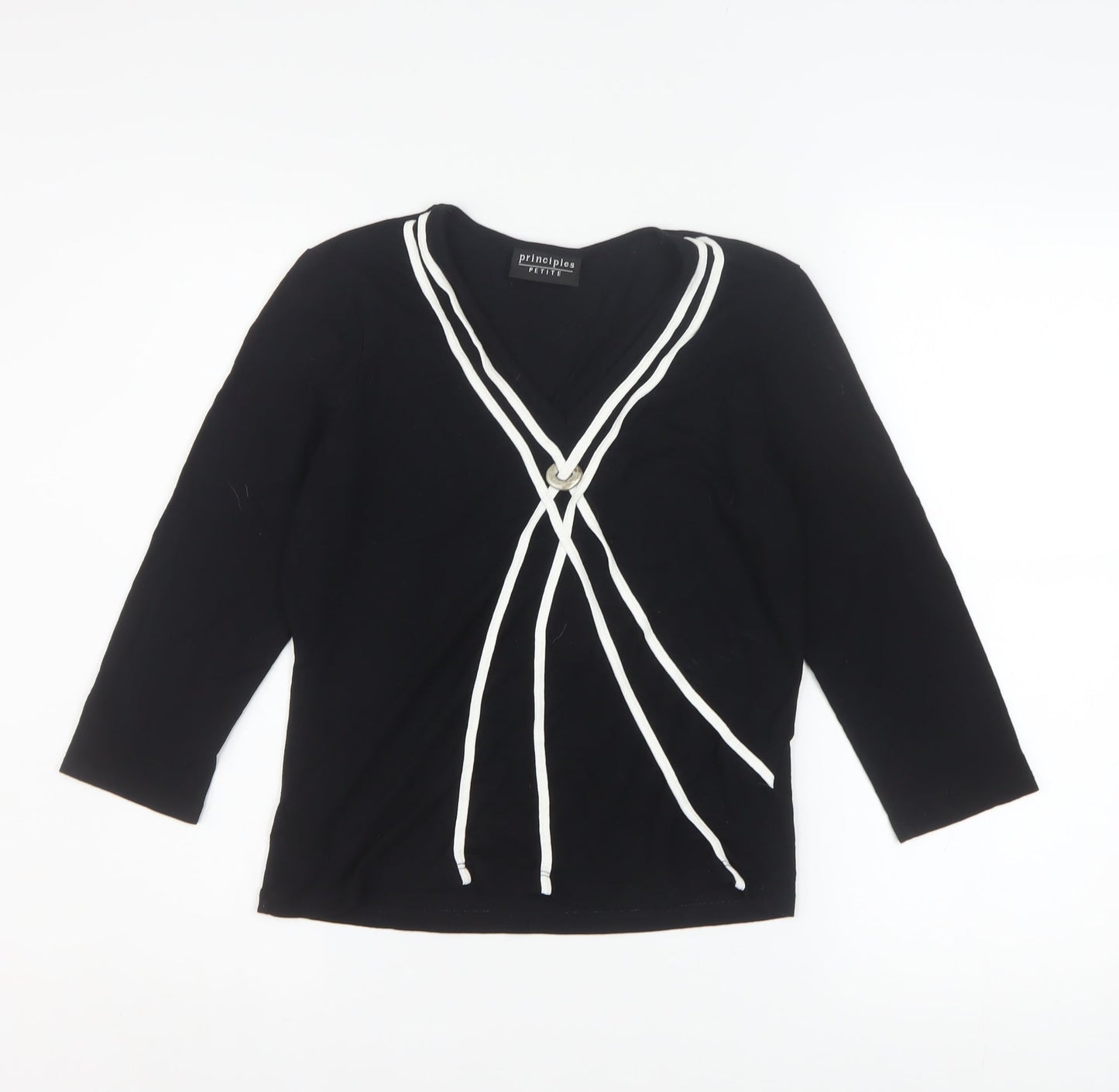Principles Petite Women's Black V-Neck Wrap Blouse Size 12