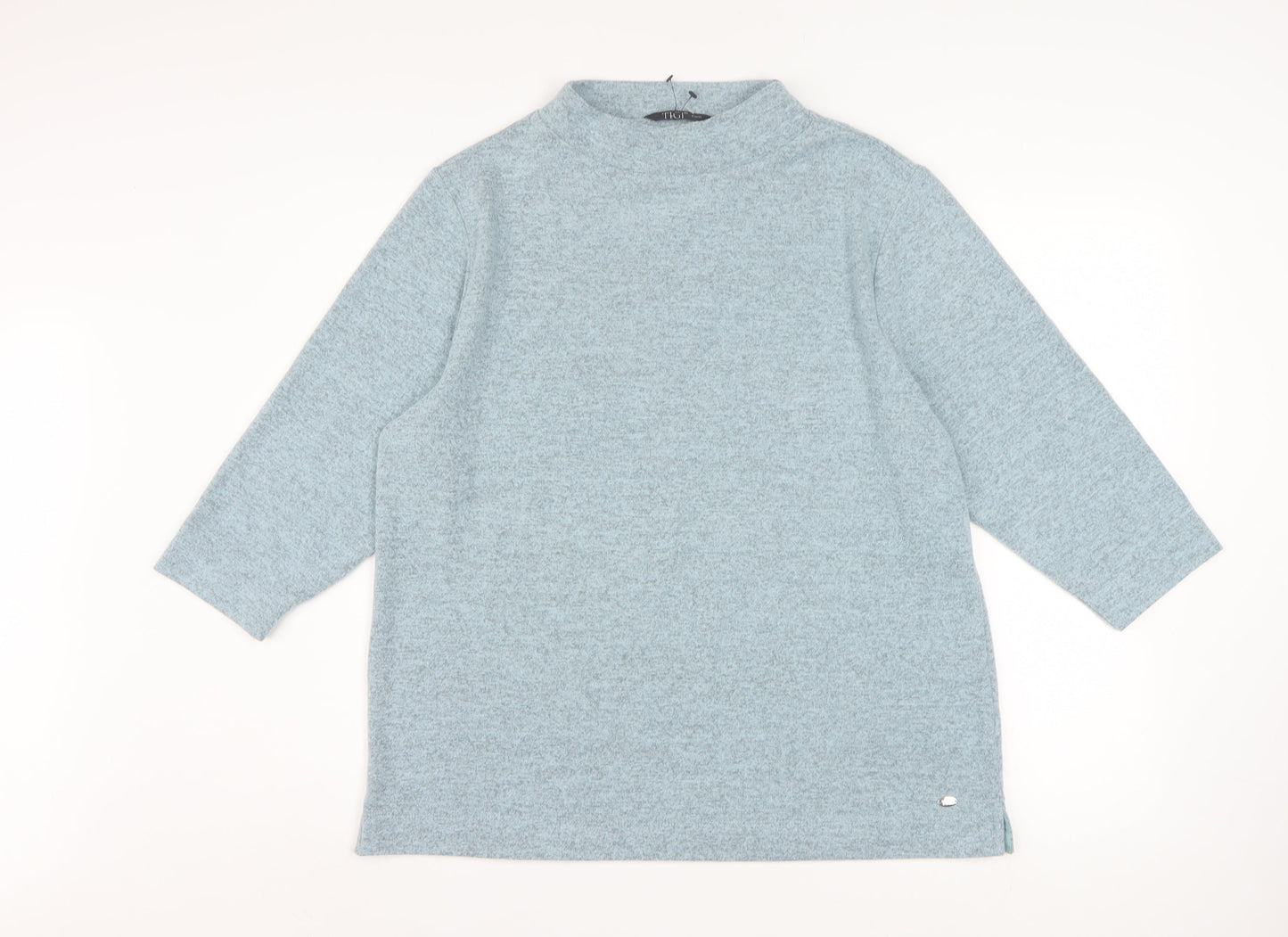 Tigi Women Blue Size 18 Mock Neck 3/4 Sleeve Knit Blouse