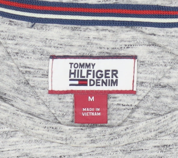Tommy Hilfiger Women Grey Cropped Long Sleeve Cotton T-Shirt M