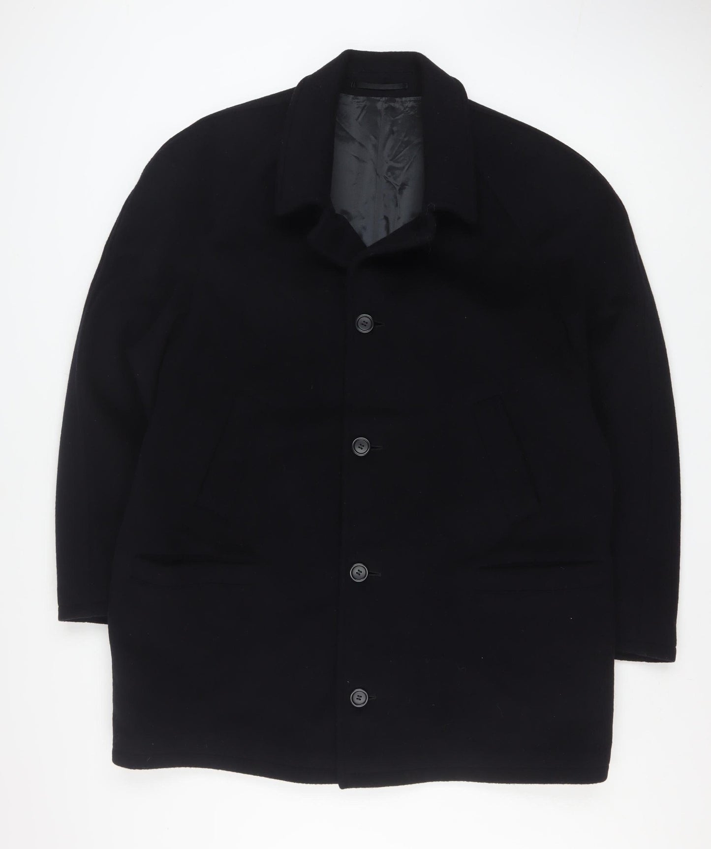 DiCaprio Men's Black Wool Blend 44R Mid-Length Overcoat