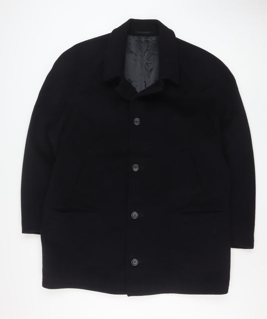 DiCaprio Men's Black Wool Blend 44R Mid-Length Overcoat