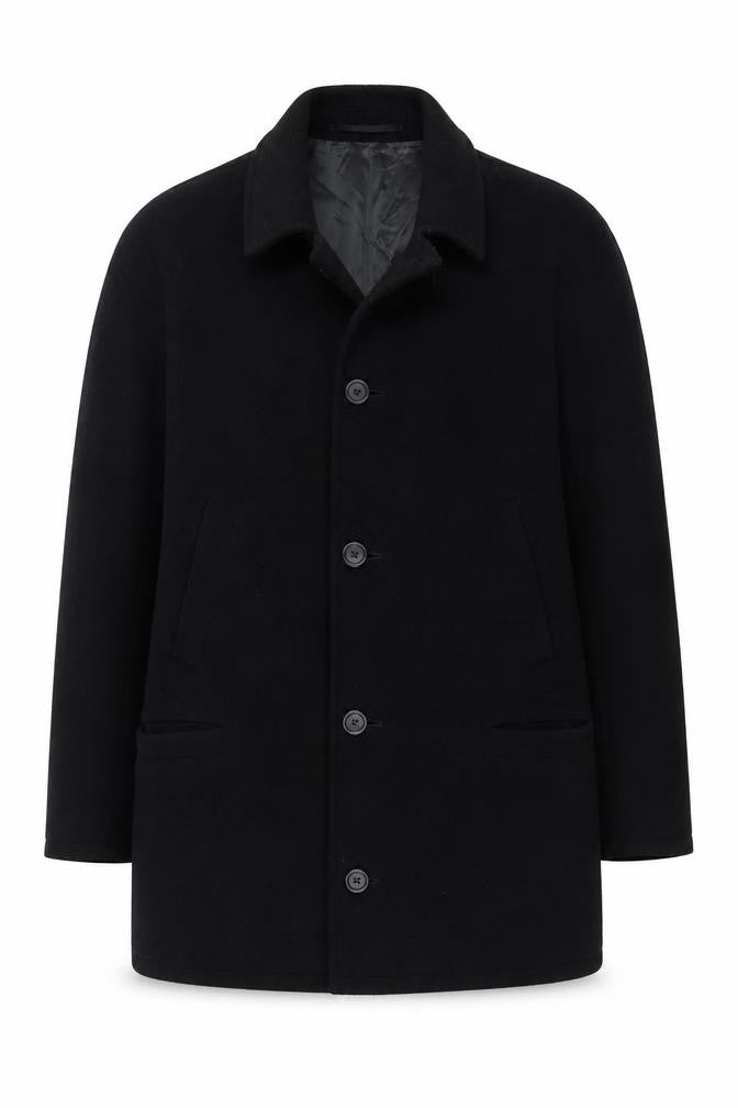 DiCaprio Men's Black Wool Blend 44R Mid-Length Overcoat