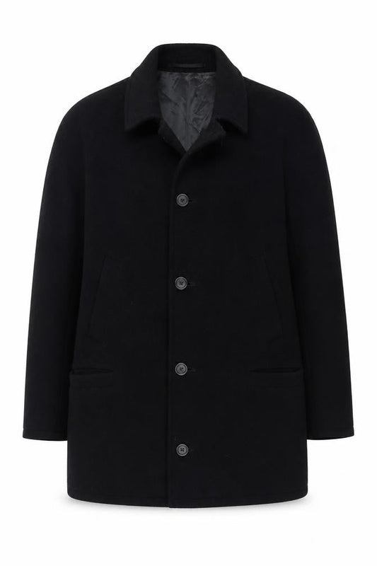 DiCaprio Men's Black Wool Blend 44R Mid-Length Overcoat