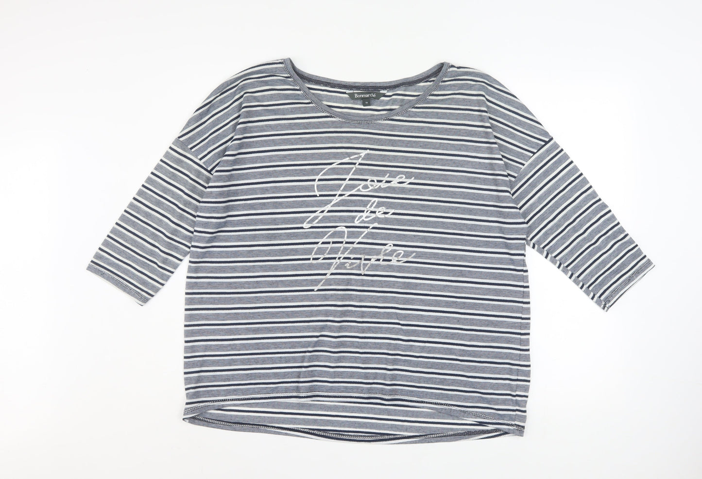 Bonmarché Women’s Blue Striped 3/4 Sleeve Relaxed T-Shirt Size 18