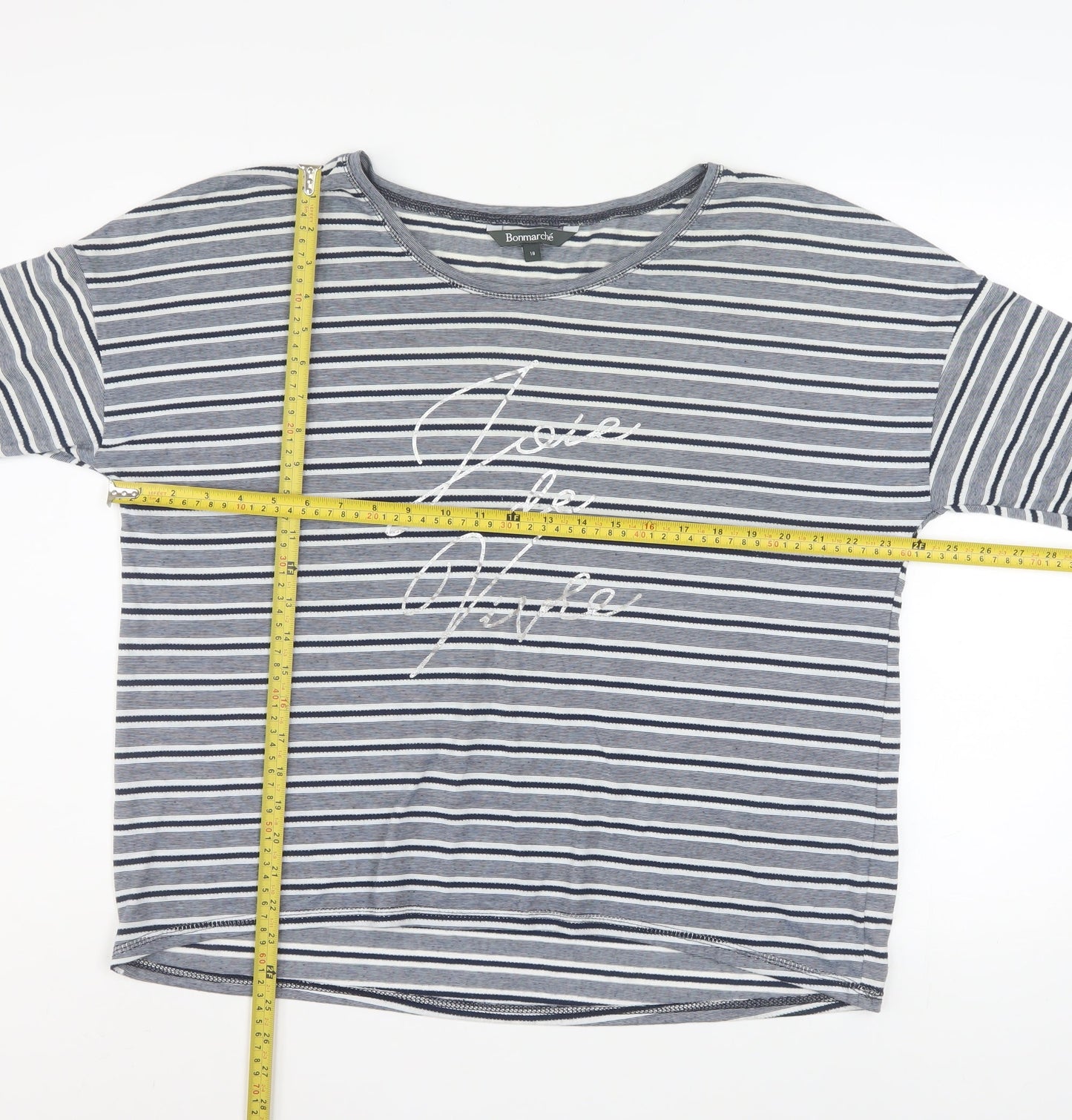 Bonmarché Women’s Blue Striped 3/4 Sleeve Relaxed T-Shirt Size 18