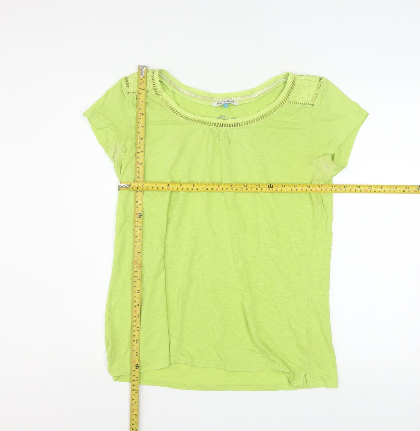 White Stuff Women’s Green Cotton Scoop Neck T-Shirt Size 14
