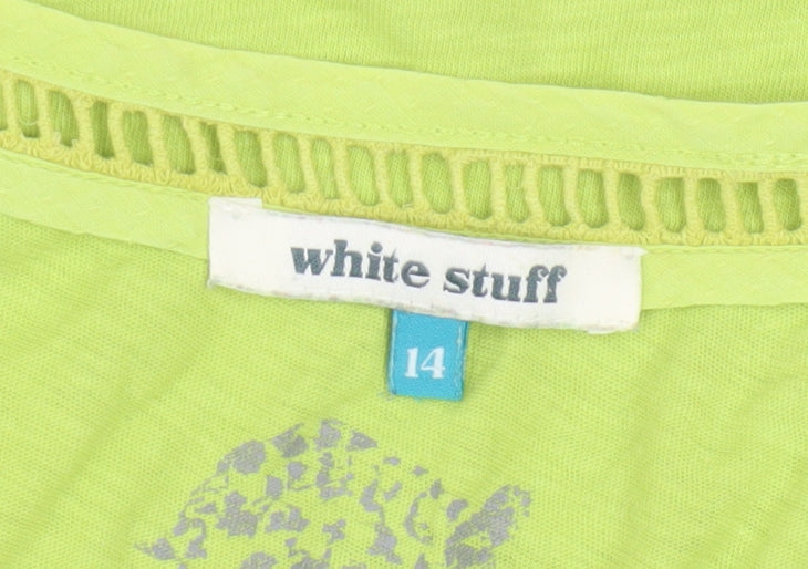White Stuff Women’s Green Cotton Scoop Neck T-Shirt Size 14