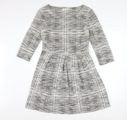 Max Studio Women's Grey Check Fit & Flare Knee Length Dress Medium