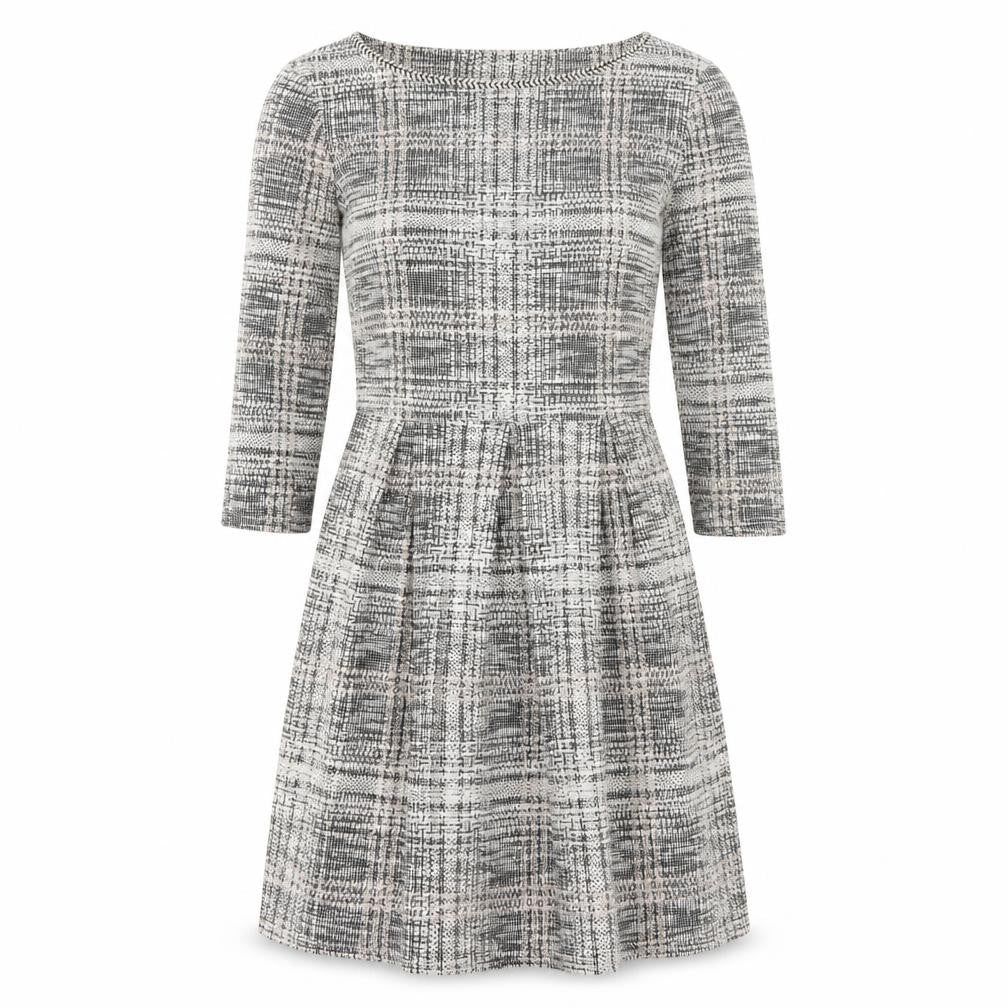 Max Studio Women's Grey Check Fit & Flare Knee Length Dress Medium