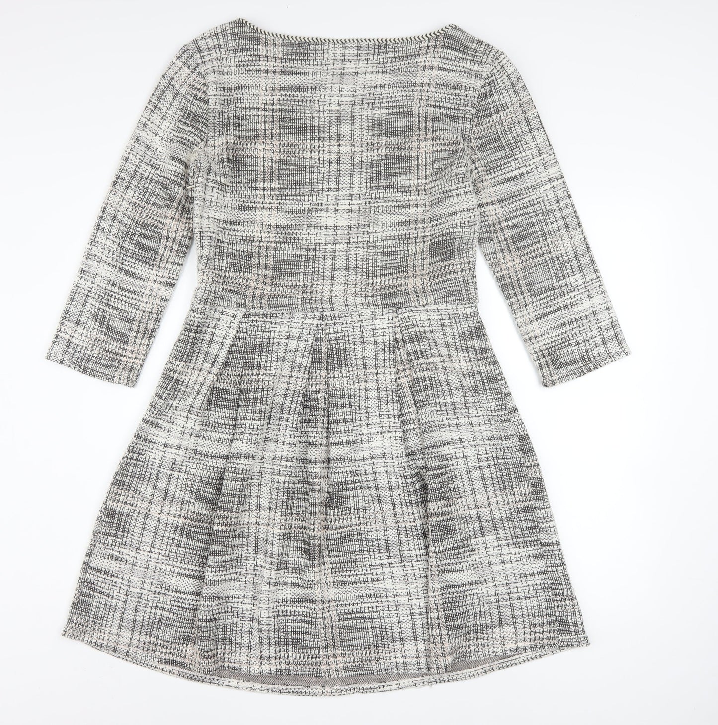 Max Studio Women's Grey Check Fit & Flare Knee Length Dress Medium
