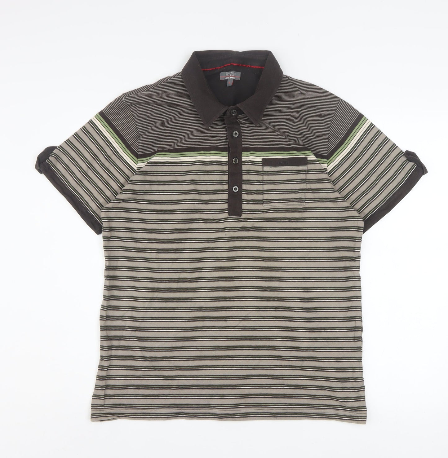 Jeff Banks Mens Brown Striped Cotton Polo Shirt Size L