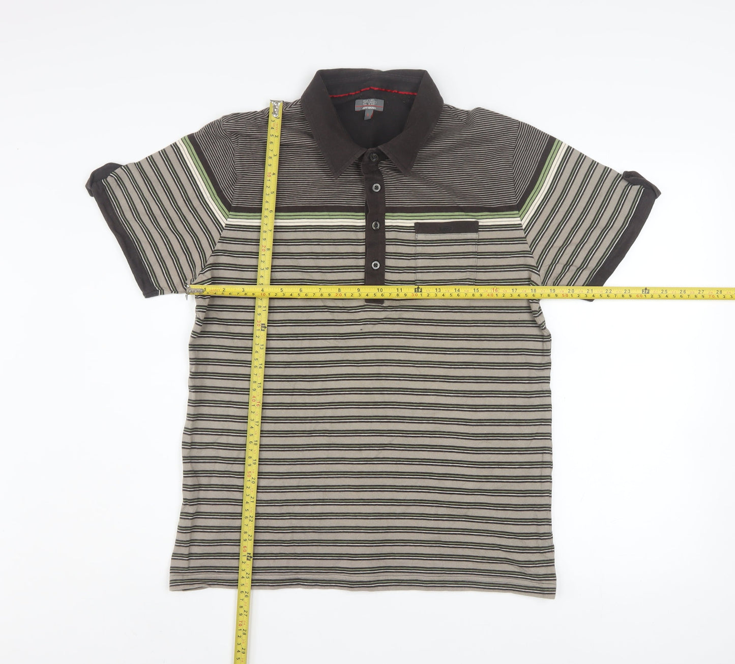 Jeff Banks Mens Brown Striped Cotton Polo Shirt Size L
