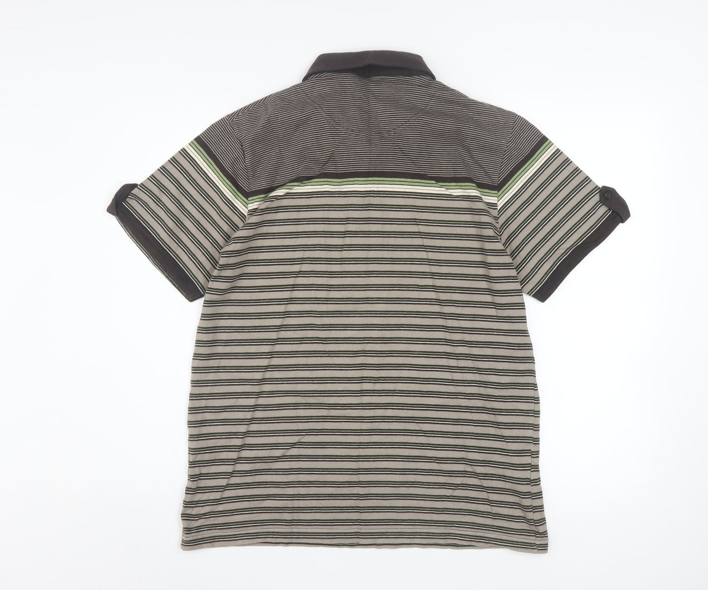 Jeff Banks Mens Brown Striped Cotton Polo Shirt Size L