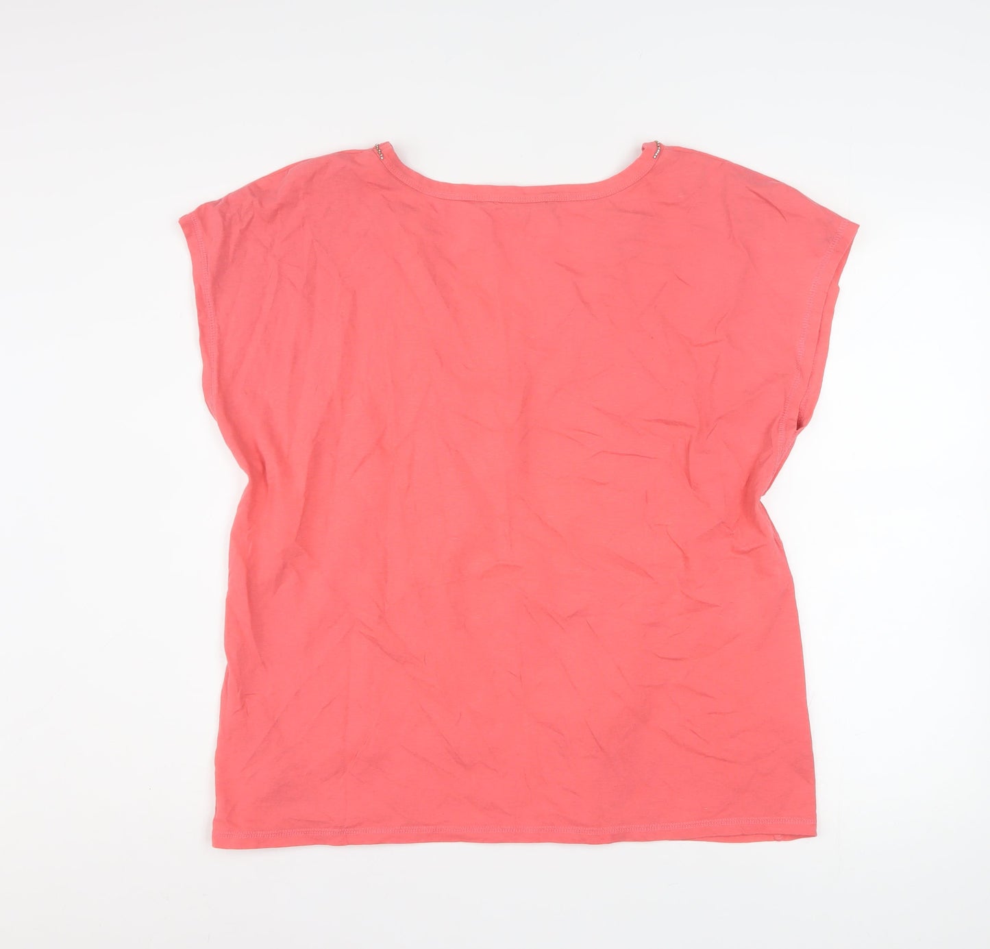 Bonmarché Women's Pink Linen Blend Beaded V-Neck T-Shirt Size 18