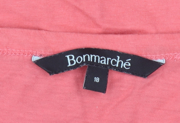 Bonmarché Women's Pink Linen Blend Beaded V-Neck T-Shirt Size 18