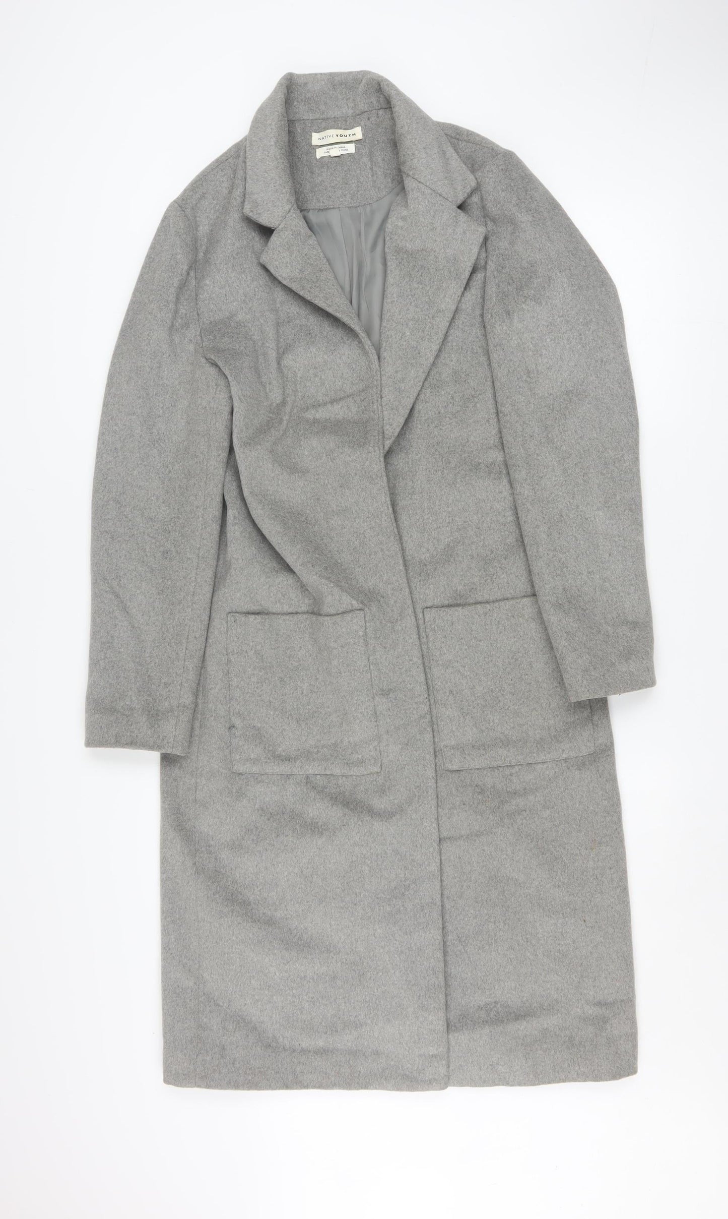 Native Youth Women's Grey Long Wool Blend Overcoat XS