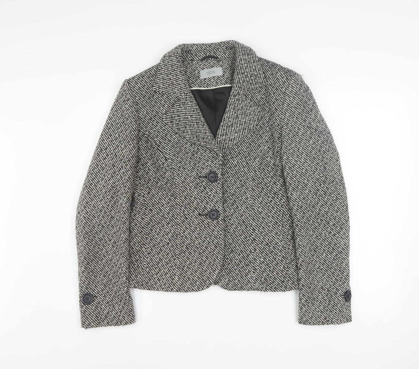 Marks and Spencer Womens Grey Tweed Blazer UK 14 Classic Fit Jacket