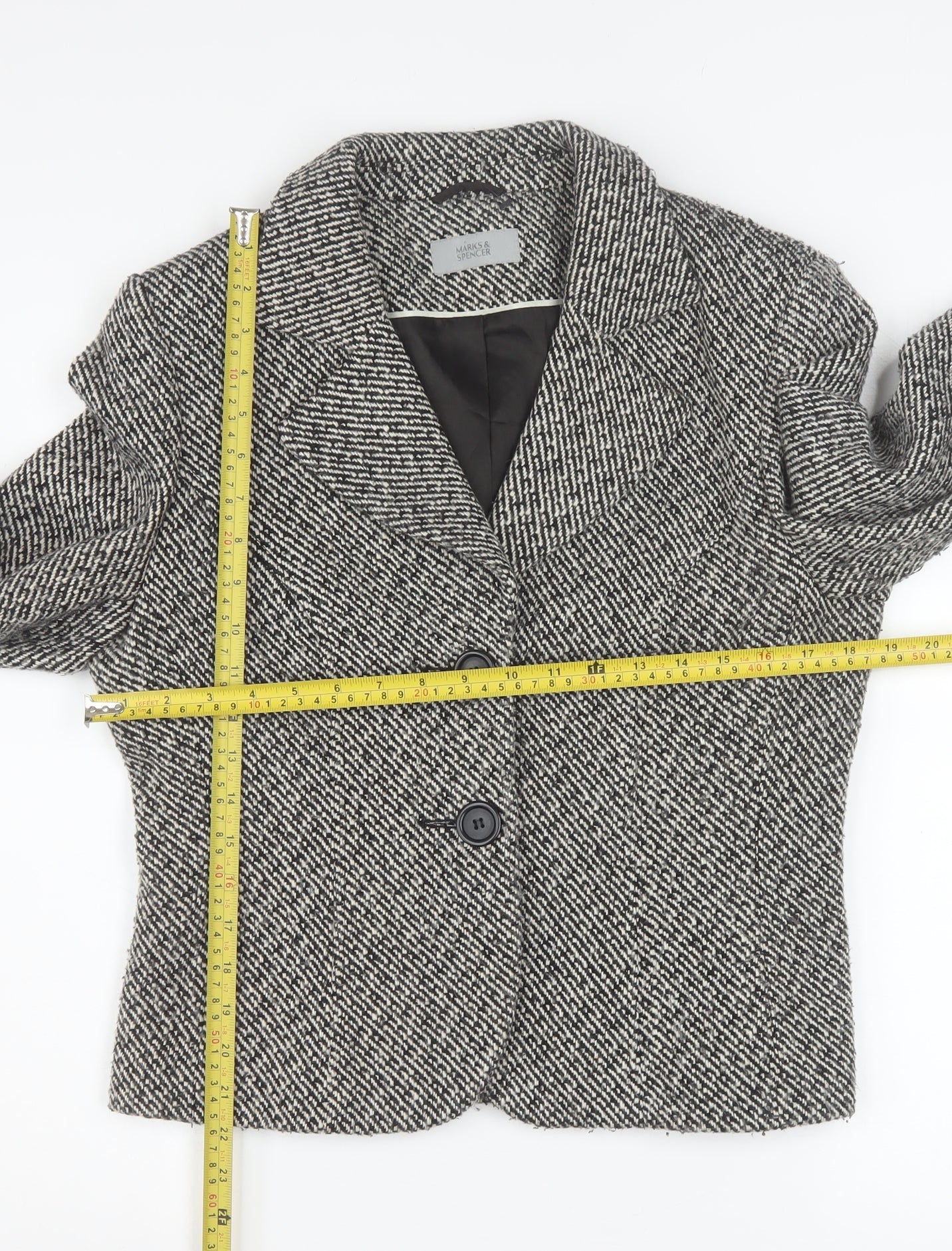 Marks and Spencer Womens Grey Tweed Blazer UK 14 Classic Fit Jacket