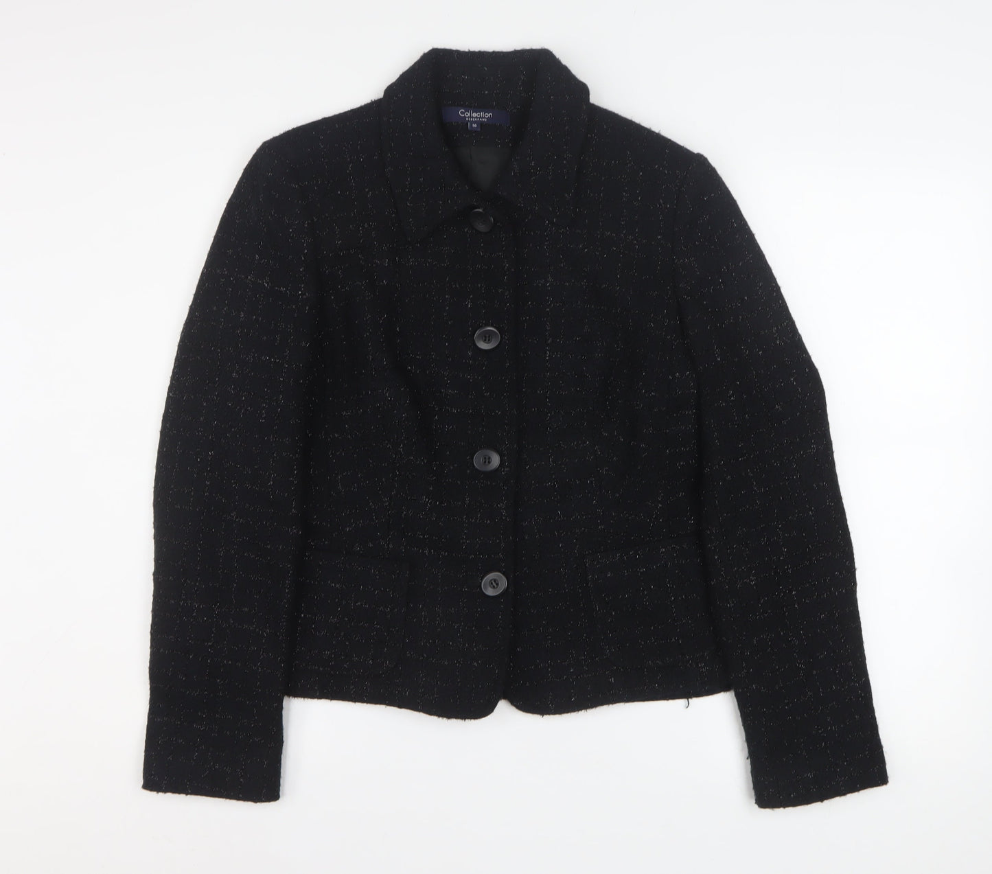Debenhams Women’s Black Tweed Blazer Size 16 Lined Business Jacket