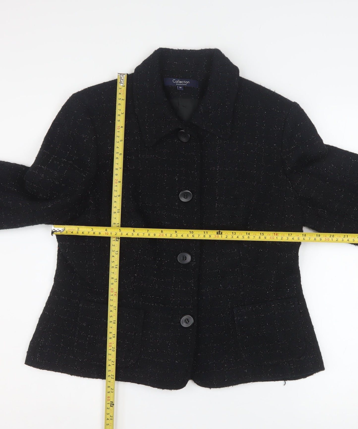 Debenhams Women’s Black Tweed Blazer Size 16 Lined Business Jacket