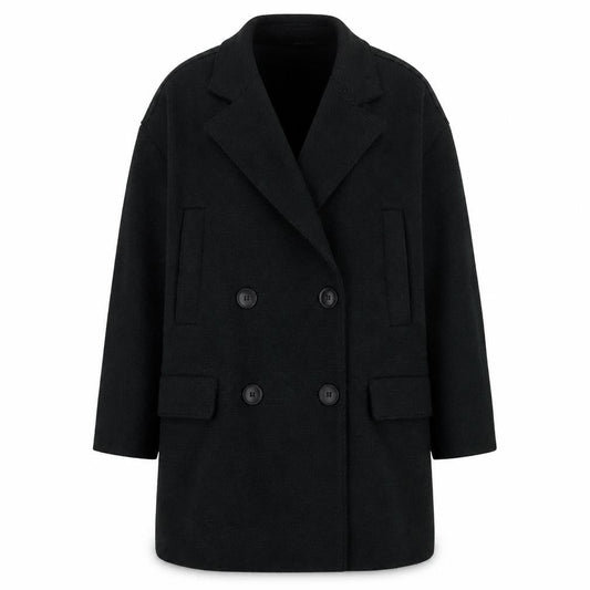 Zara Women Black Wool Blend Pea Coat XS Classic Mid-Length