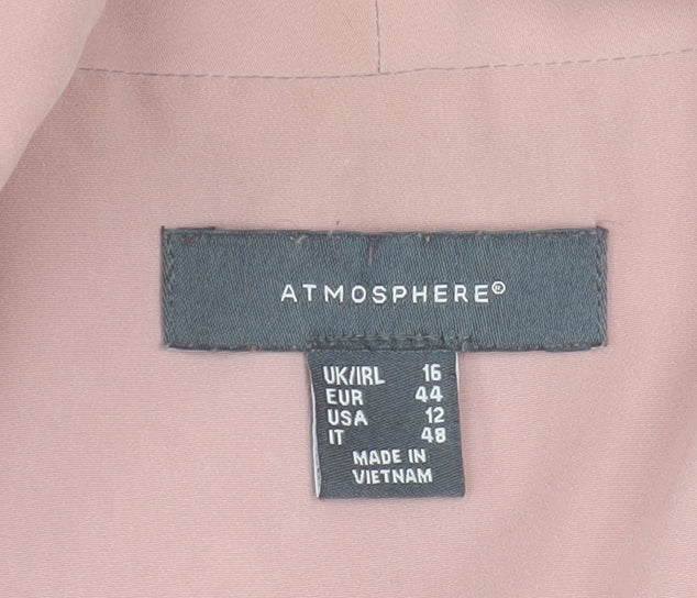Atmosphere Women Pink Blazer Size 16 Open Front Lined 3/4 Sleeve