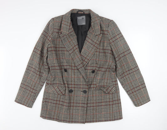 Papaya Women Brown Check Blazer Jacket Size 14 Double Breasted Classic