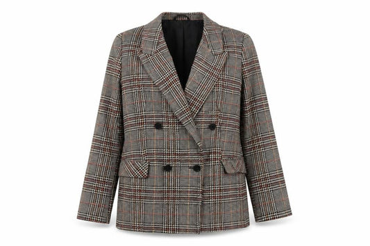 Papaya Women Brown Check Blazer Jacket Size 14 Double Breasted Classic