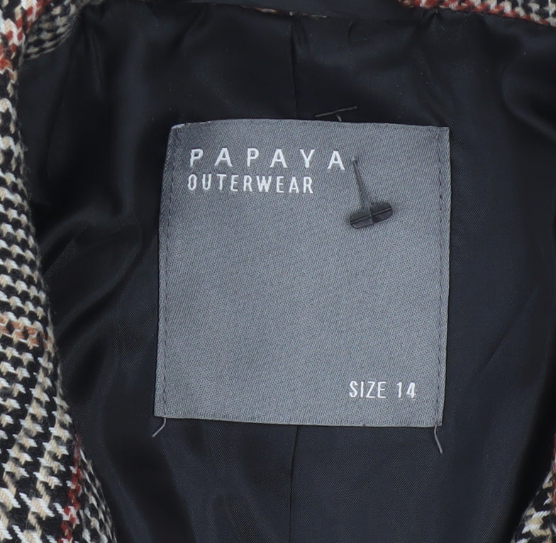 Papaya Women Brown Check Blazer Jacket Size 14 Double Breasted Classic