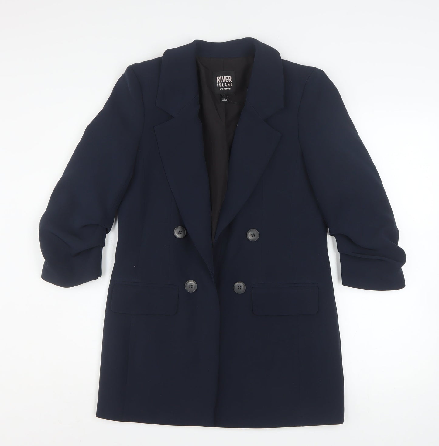 River Island Women's Blue Blazer Size 8 Double Breasted Workwear Jacket