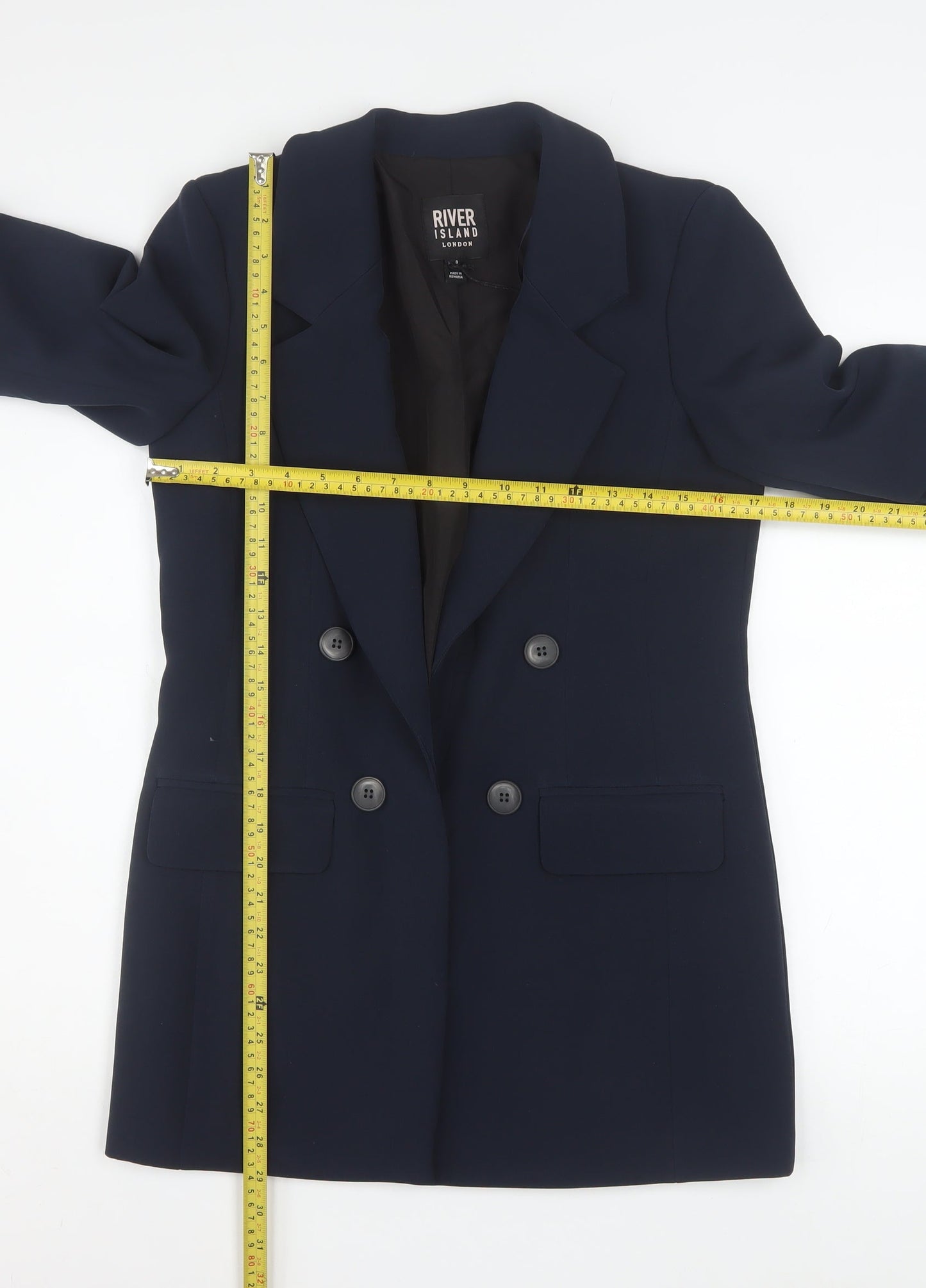 River Island Women's Blue Blazer Size 8 Double Breasted Workwear Jacket