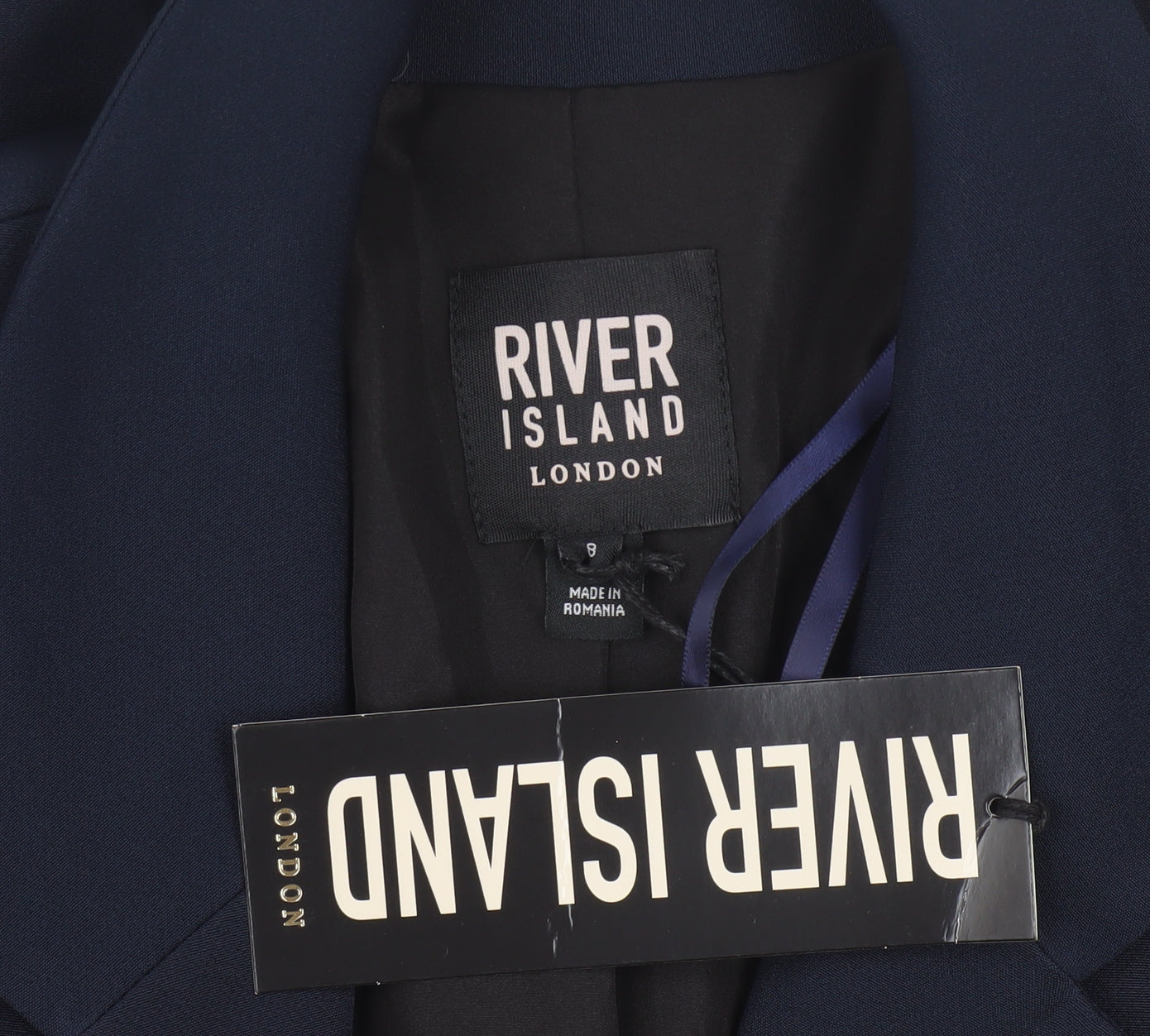 River Island Women's Blue Blazer Size 8 Double Breasted Workwear Jacket