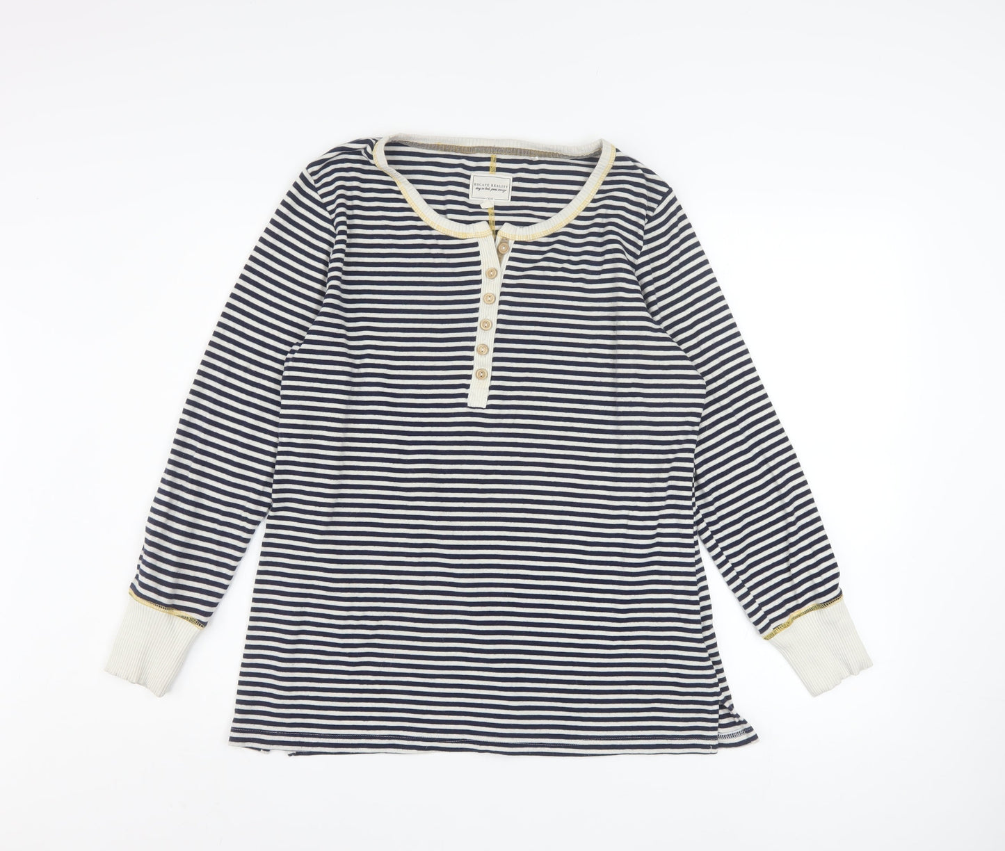 Next Women Navy Stripe Henley Long Sleeve Pullover Top Size 16