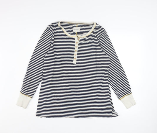 Next Women Navy Stripe Henley Long Sleeve Pullover Top Size 16