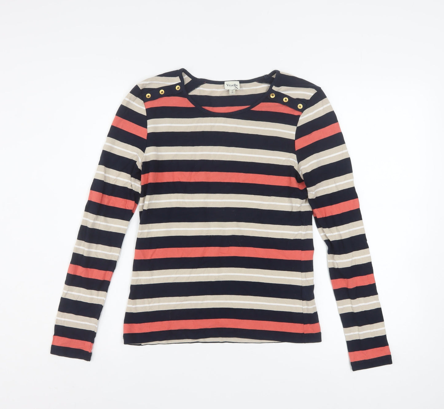 Viyella Women Multicoloured Striped Long Sleeve Boat Neck T-Shirt S