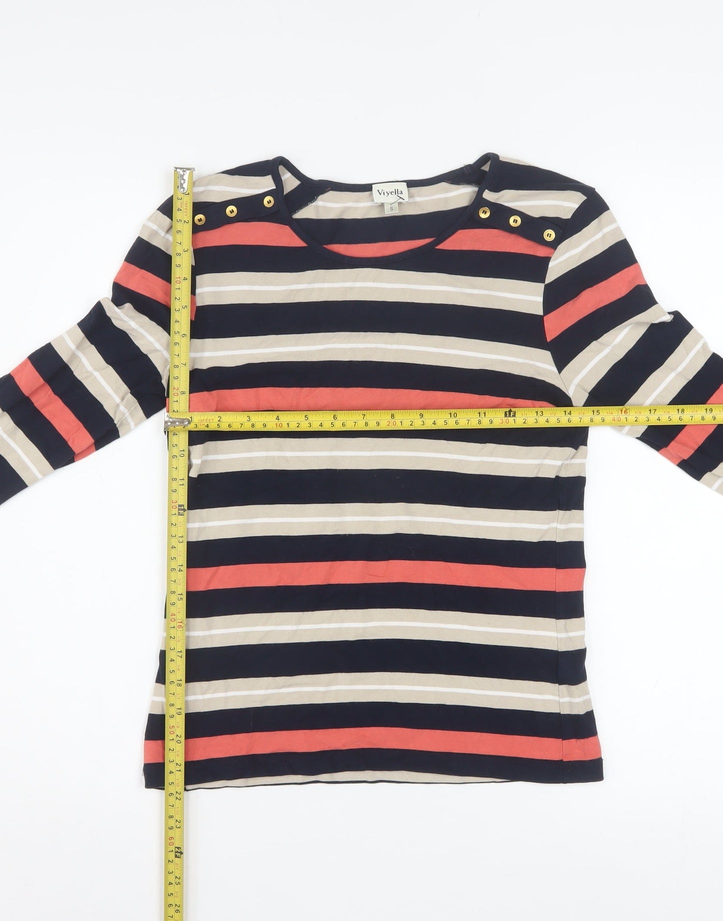 Viyella Women Multicoloured Striped Long Sleeve Boat Neck T-Shirt S
