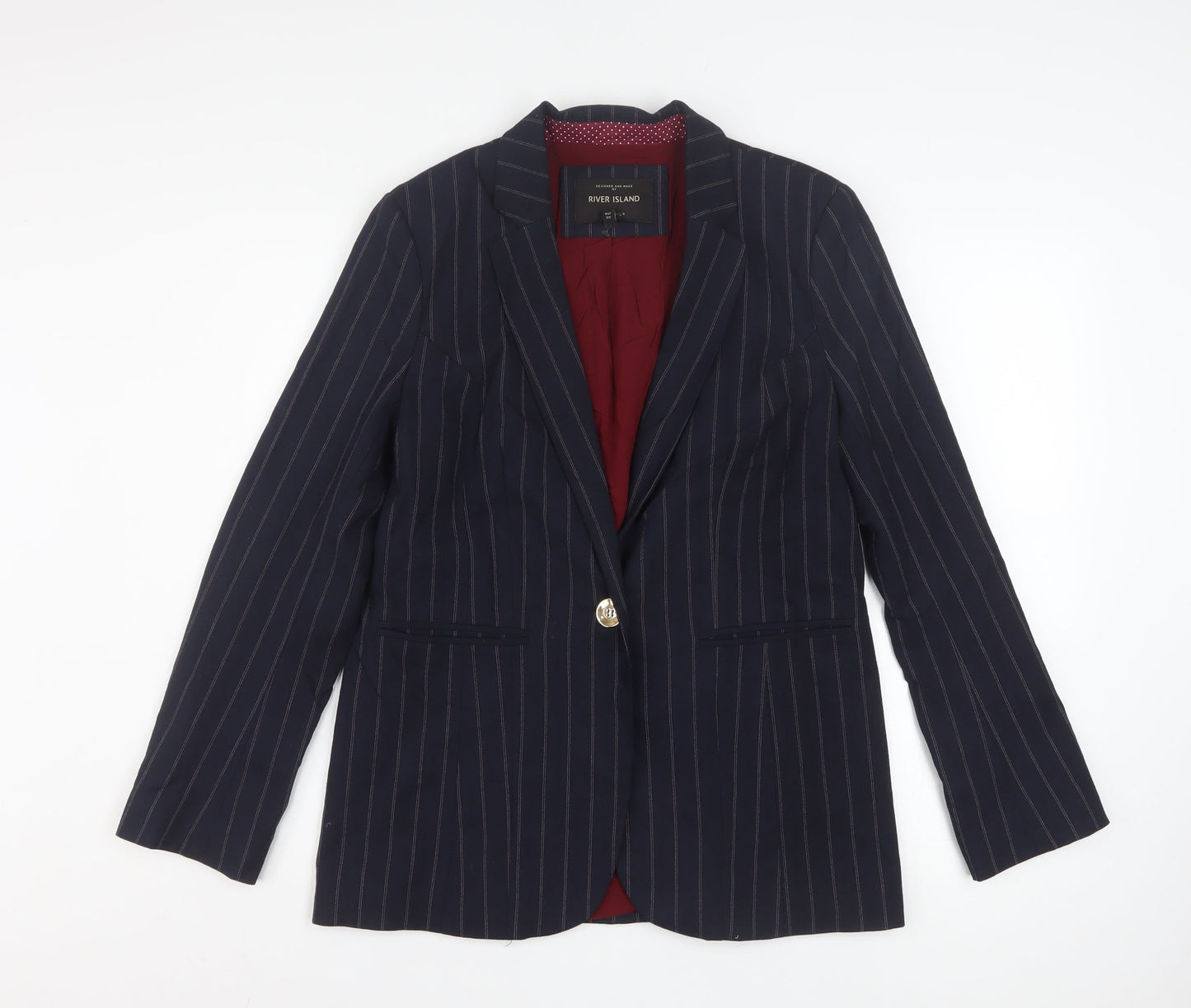 River Island Women's Blue Pinstripe Blazer Size 10 Business Style