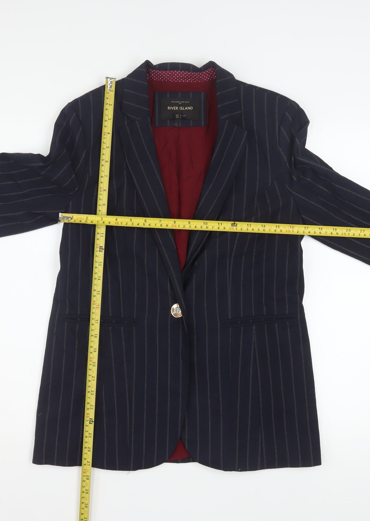River Island Women's Blue Pinstripe Blazer Size 10 Business Style