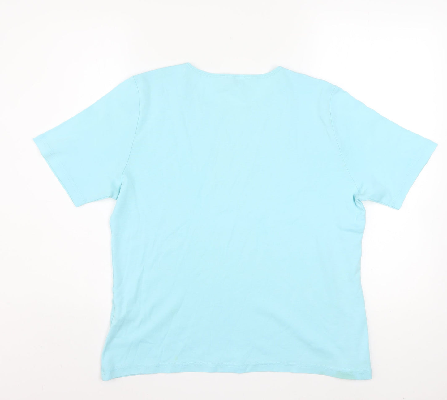 Peter Hahn Women Blue T-Shirt Size 18 Short Sleeve Beaded Cotton